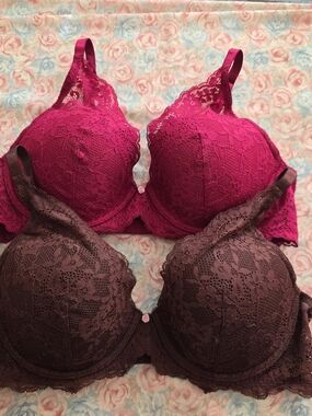 Women’s Lace Push-Up Bra - Hot Pink and Brown